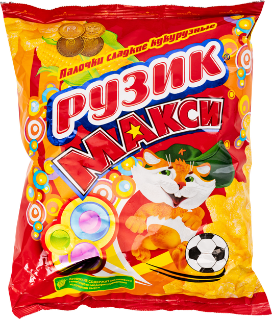 Ruzik, Sweet Corn Puff Sticks, Maxi, 150g/5.9oz - Extruded Snacks in Form of Sticks Powdered by Sugar (Pack of 24)