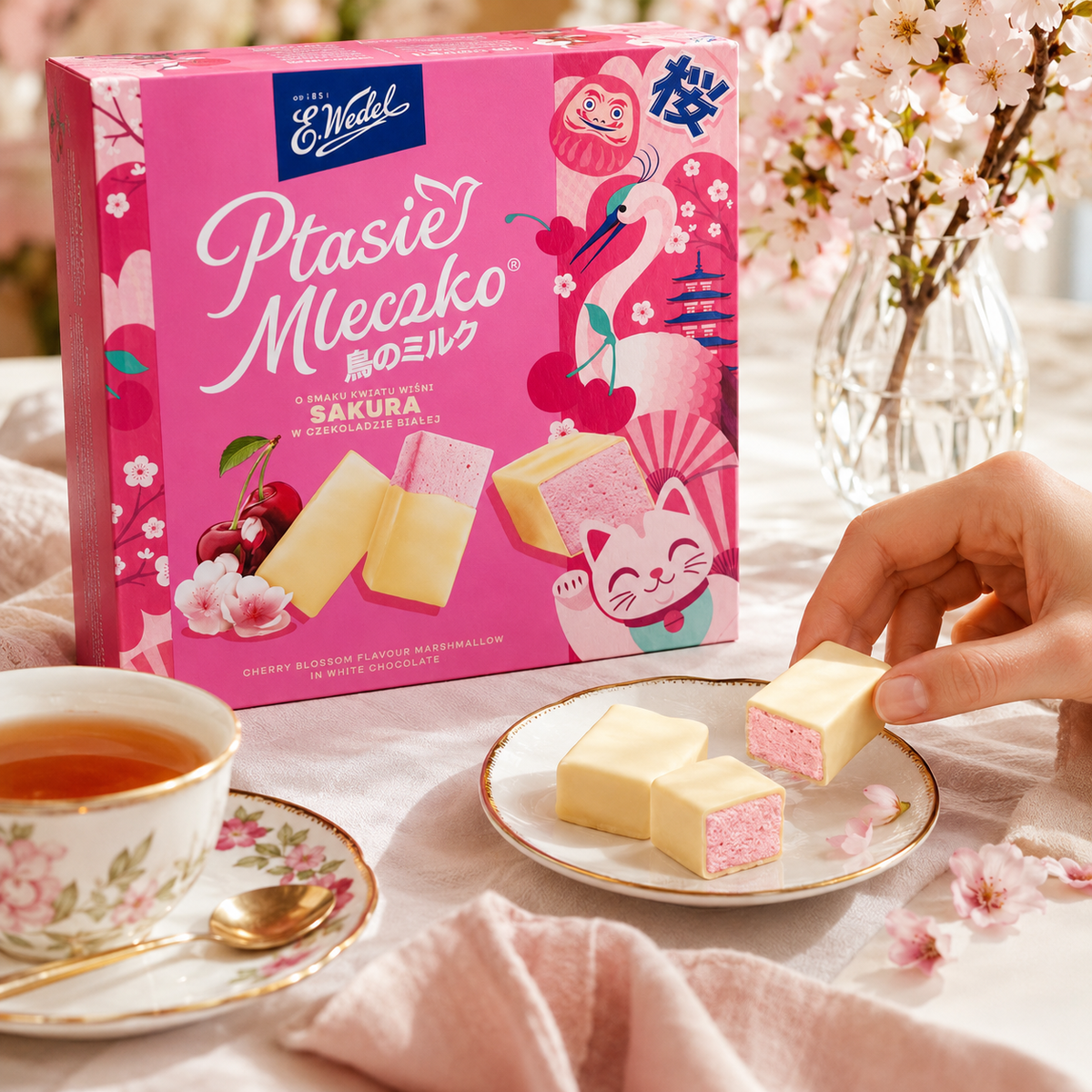 E. Wedel Limited Edition Ptasie Mleczko Polish Bird's Milk – Sakura Cherry Blossom in White Chocolate, 340g