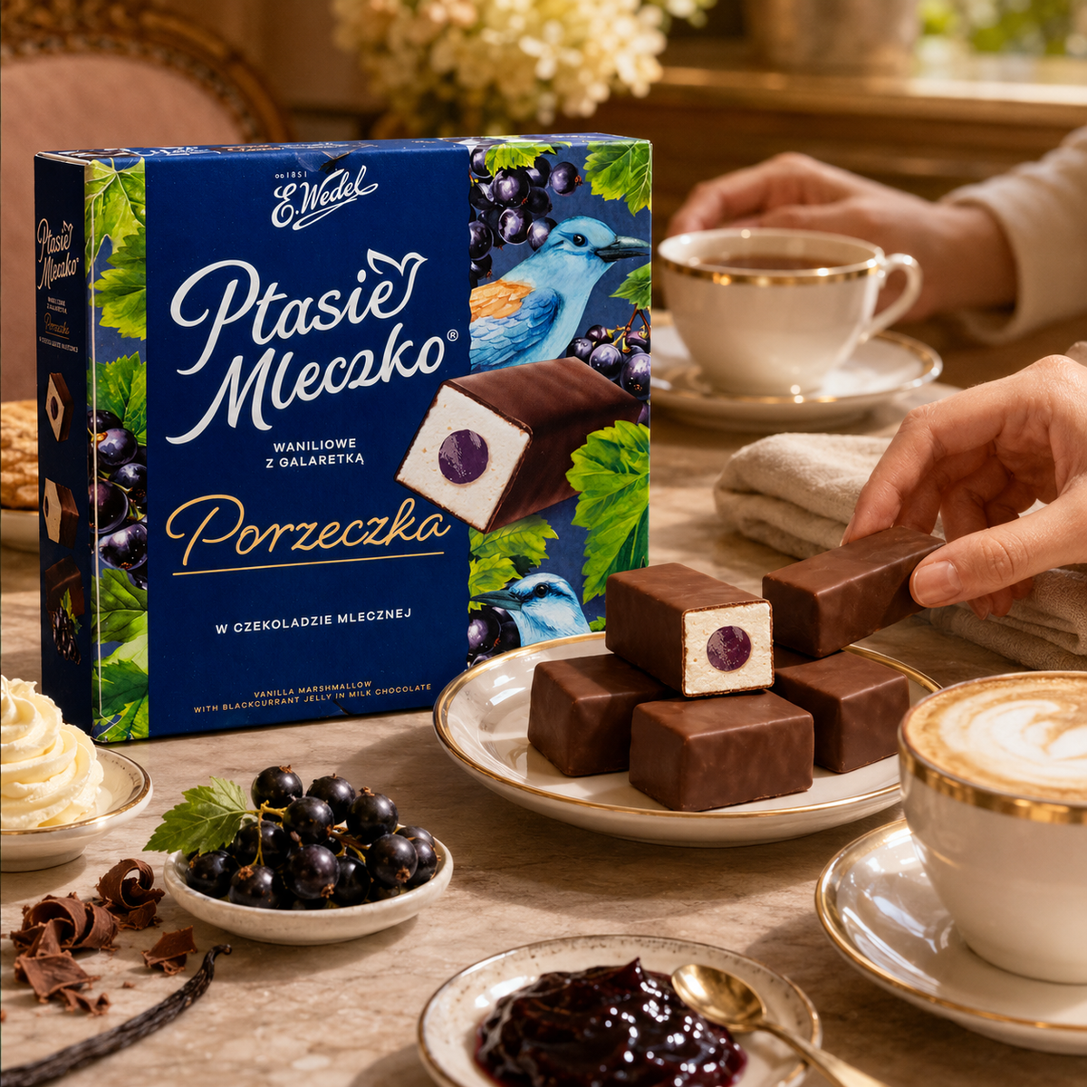 E. Wedel Limited Edition Ptasie Mleczko Polish Bird's Milk – Vanilla Marshmallow with Blackcurrant Jelly in Milk Chocolate, 340g