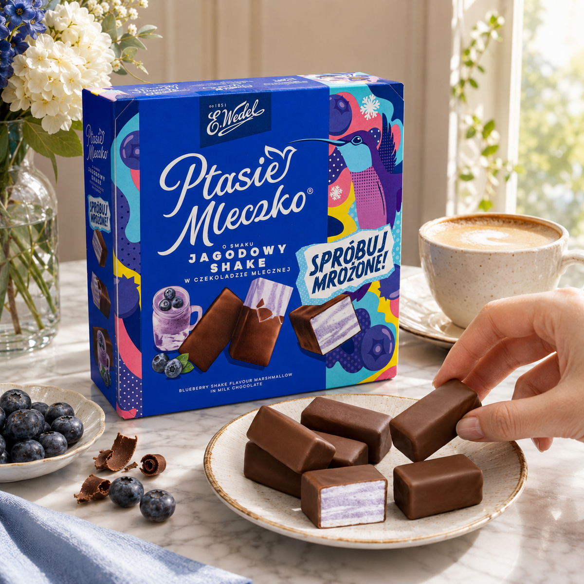 E. Wedel Limited Edition Ptasie Mleczko Polish Bird's Milk – Blueberry Shake in Milk Chocolate, 340g