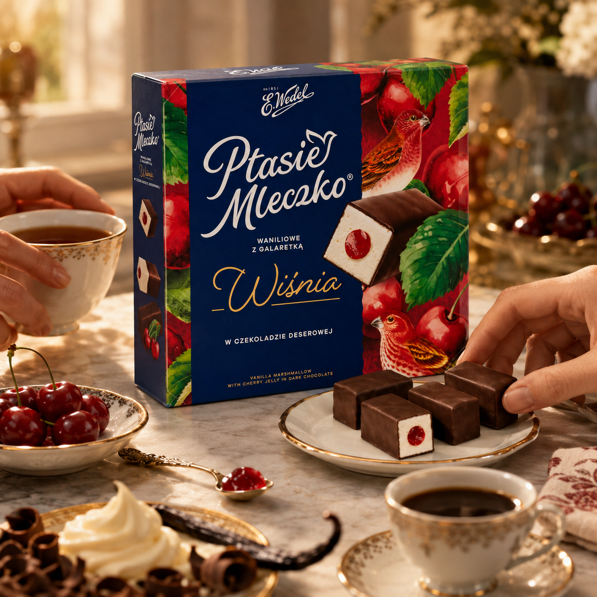 E. Wedel Limited Edition Ptasie Mleczko Polish Bird's Milk – Vanilla Marshmallow with Cherry Jelly in Dark Chocolate, 340g