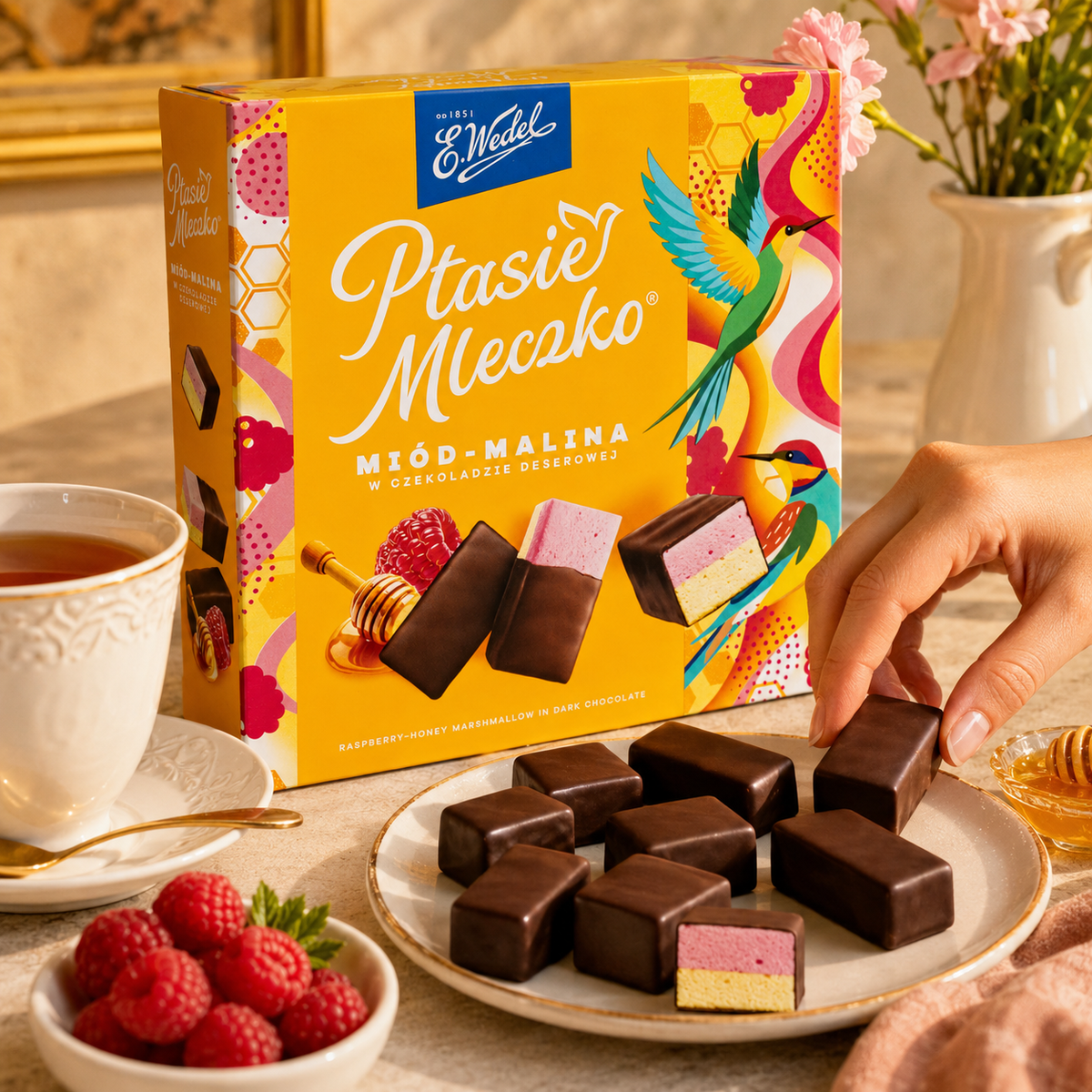 E. Wedel Limited Edition Ptasie Mleczko Polish Bird's Milk – Raspberry Honey in Dark Chocolate, 340g