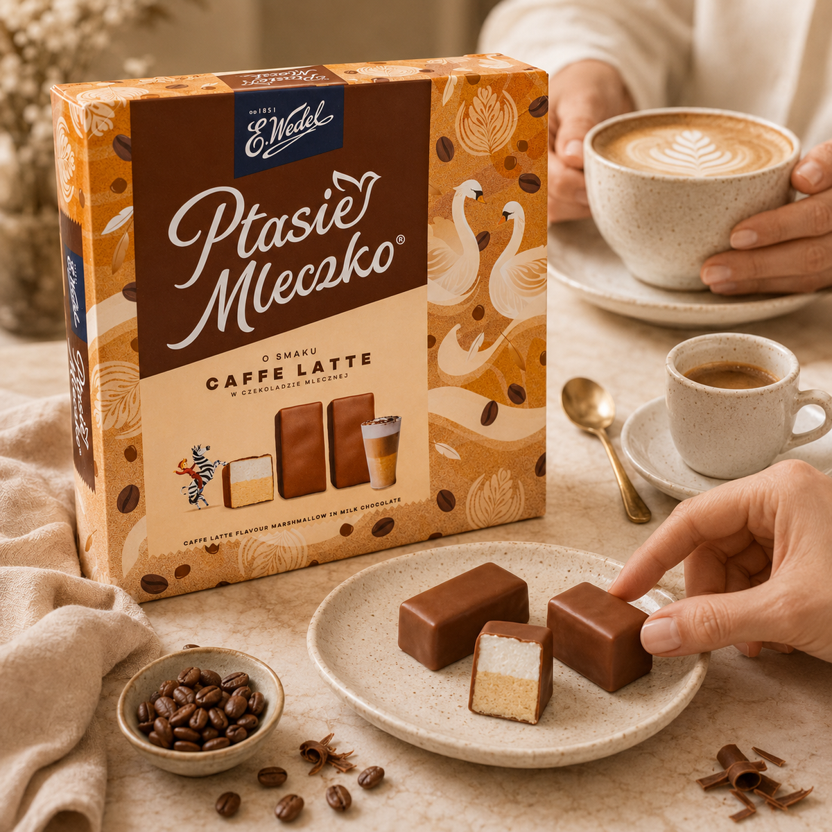 E. Wedel Ptasie Mleczko Polish Bird's Milk – Caffe Latte Marshmallow in Milk Chocolate, 340g