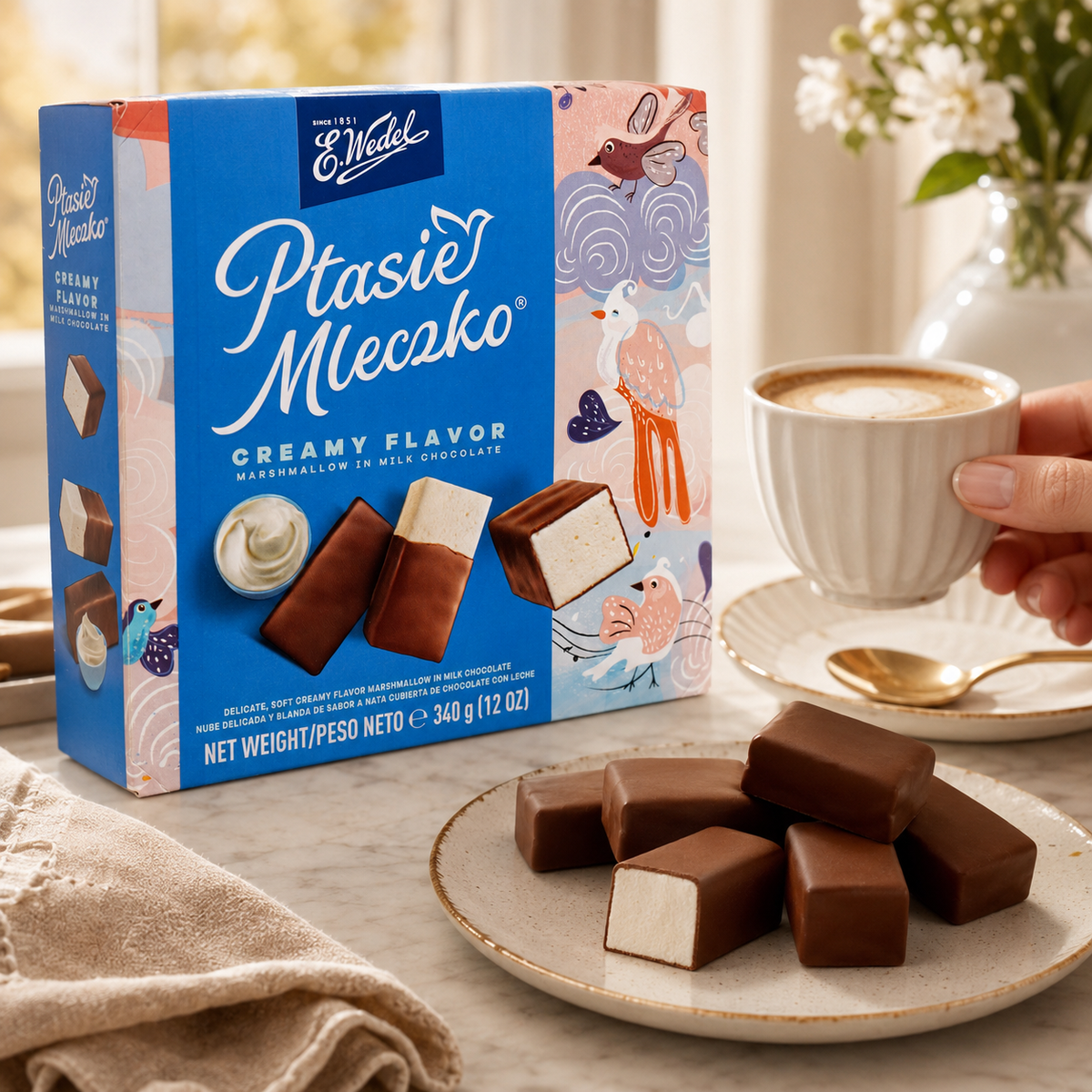 E. Wedel Ptasie Mleczko Polish Bird's Milk – Creamy Marshmallow in Milk Chocolate, 340g