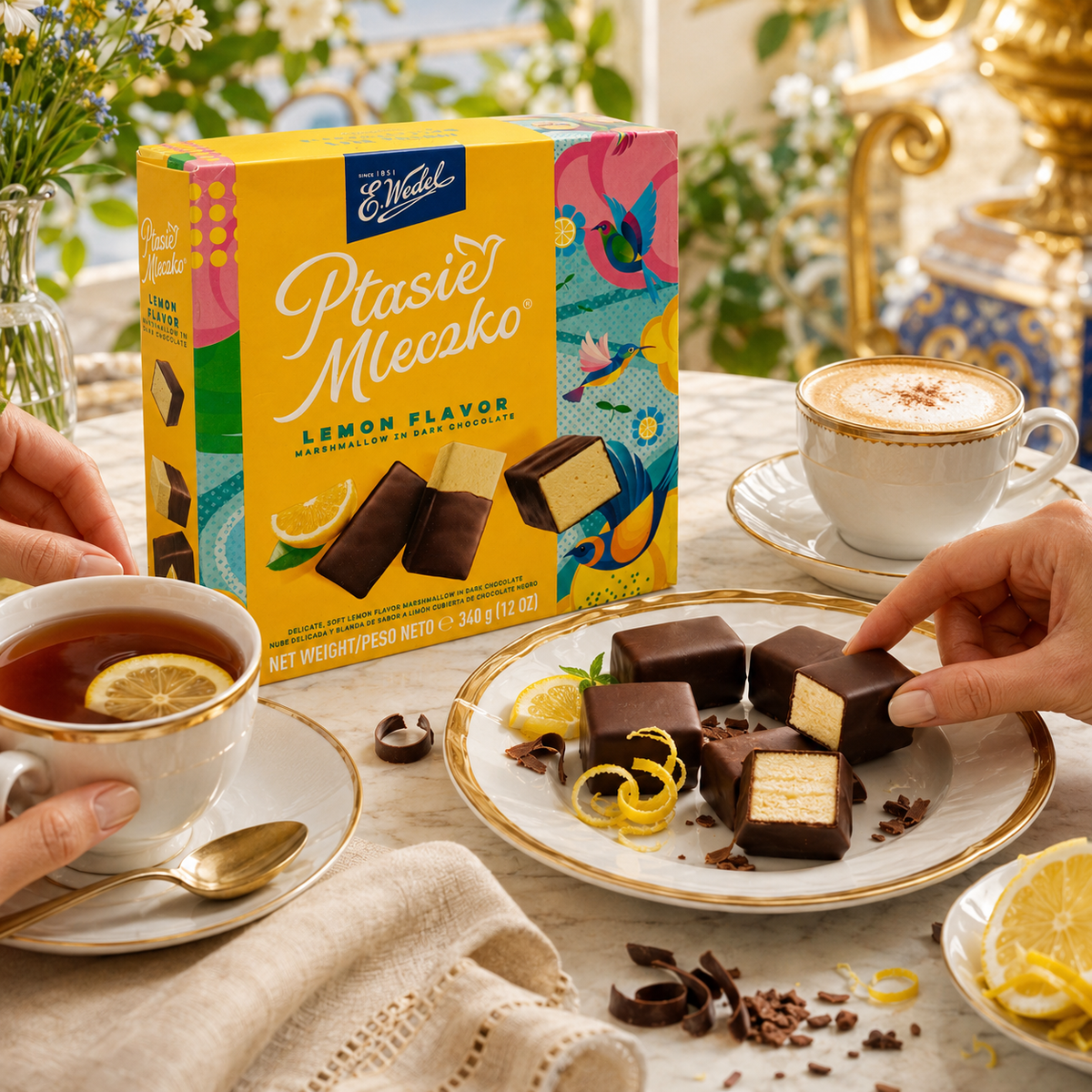 E. Wedel Ptasie Mleczko Polish Bird's Milk – Lemon Marshmallow in Dark Chocolate, 340g
