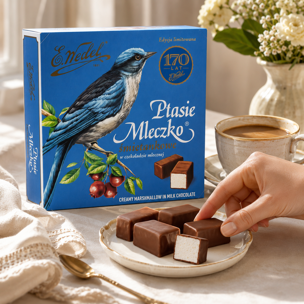 E. Wedel Vintage Ptasie Mleczko Bird’s Milk Cream Marshmallows in Milk Chocolate, 36 Pieces, 12 oz (340 g)
