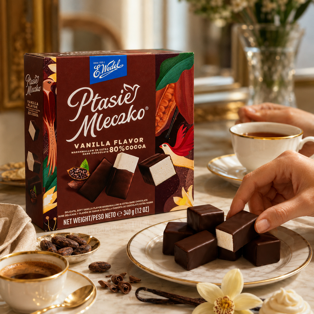 E. Wedel Ptasie Mleczko Polish Bird's Milk – Vanilla Marshmallow in 80% Extra Dark Chocolate, 340g