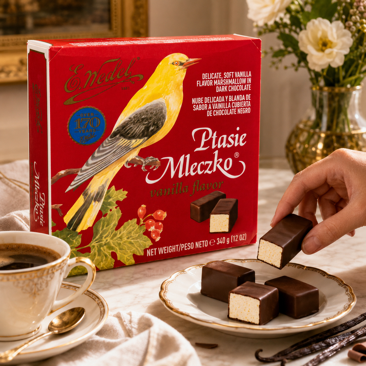 E. Wedel Vintage Ptasie Mleczko Polish Bird's Milk – Vanilla Marshmallow in Dark Chocolate, 340g