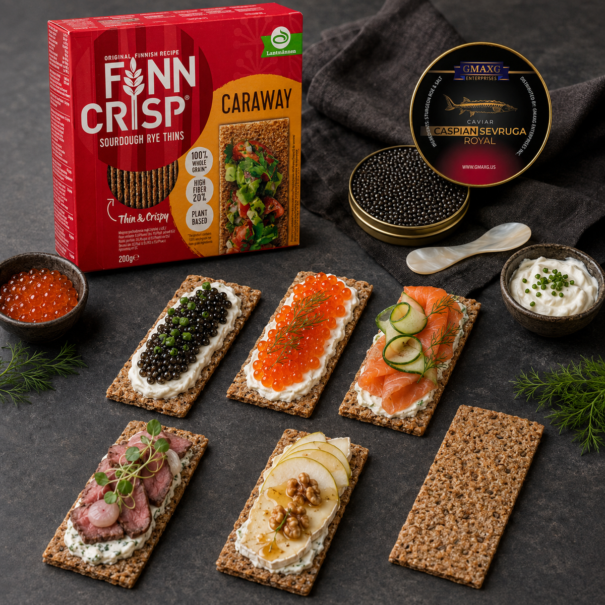Finn Crisp Caraway Sourdough Rye Crispbread Thins, 100% Whole Grain, 7.05 oz (200 g)