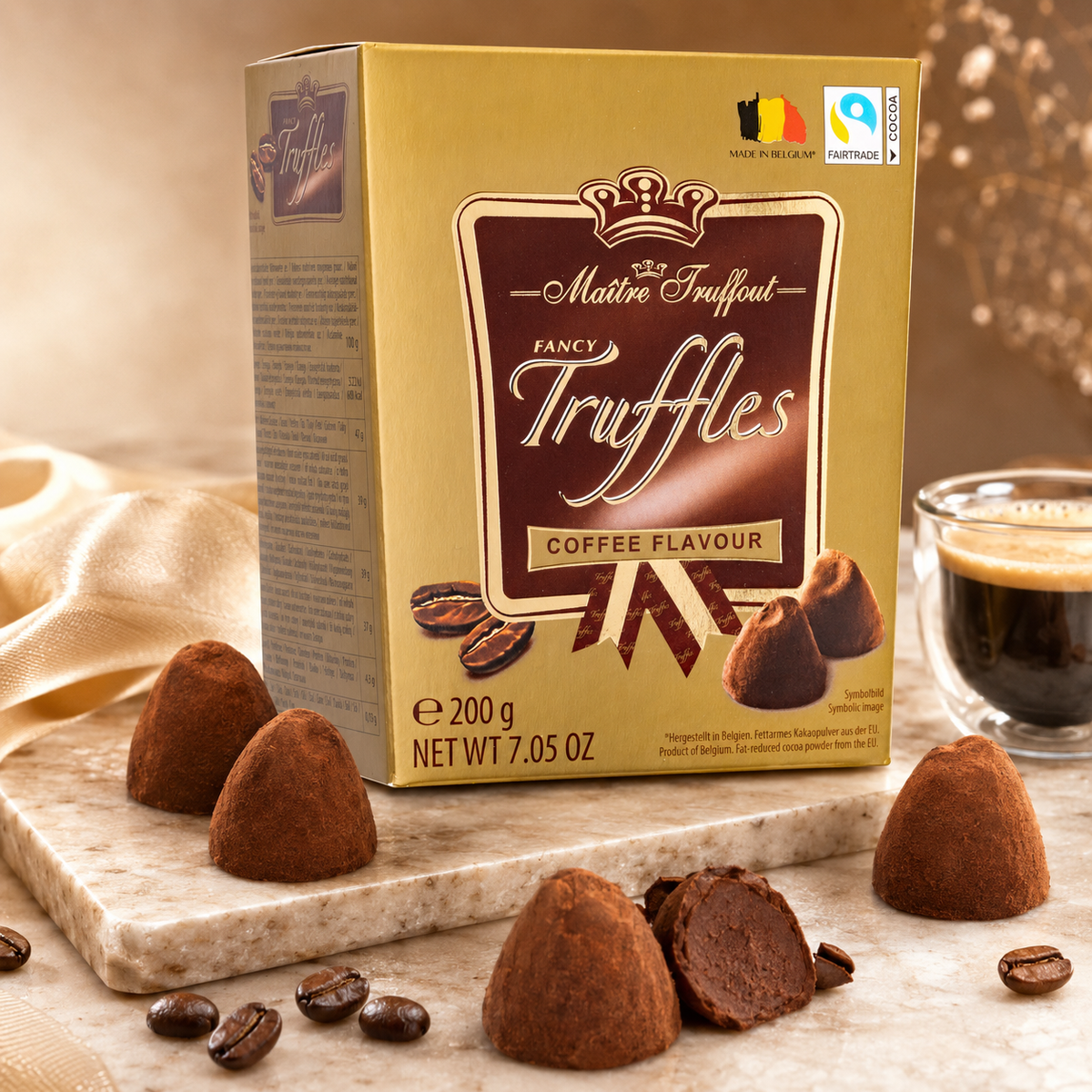 Maitre Truffout Coffee Flavor Belgian Cocoa-Dusted Truffles, 200g