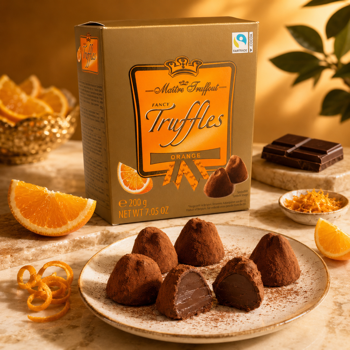 Maitre Truffout Orange Belgian Cocoa-Dusted Truffles, 200g