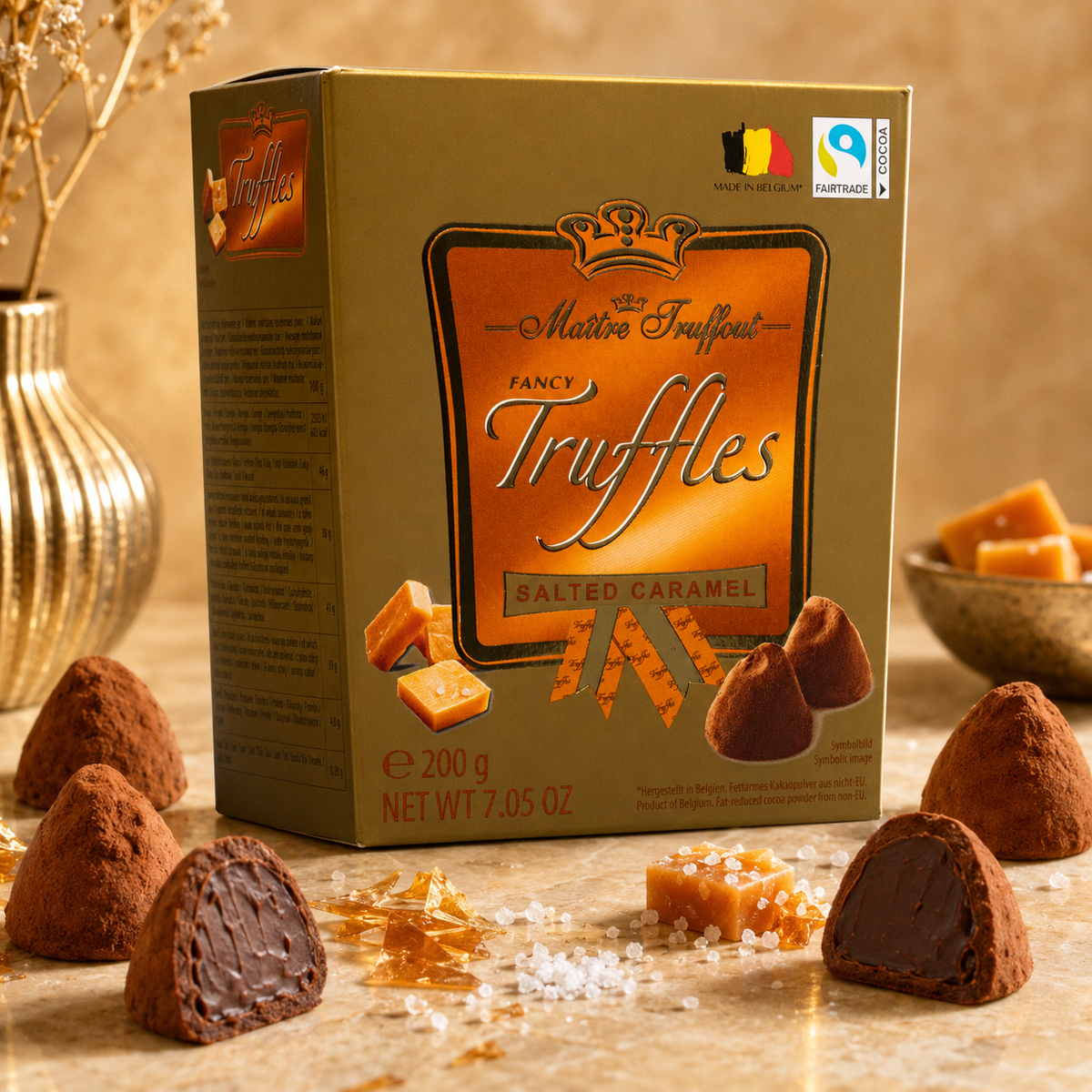 Maitre Truffout Salted Caramel Belgian Cocoa-Dusted Truffles, 200g