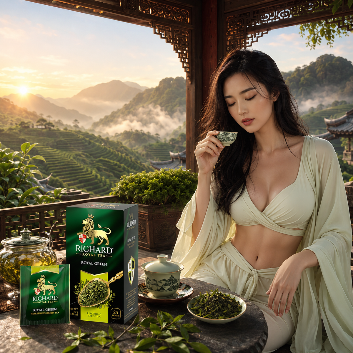 Richard Royal Chinese Refreshing Green Tea Bags, Smooth & Light, 25-Sachet Gift Box, 50g