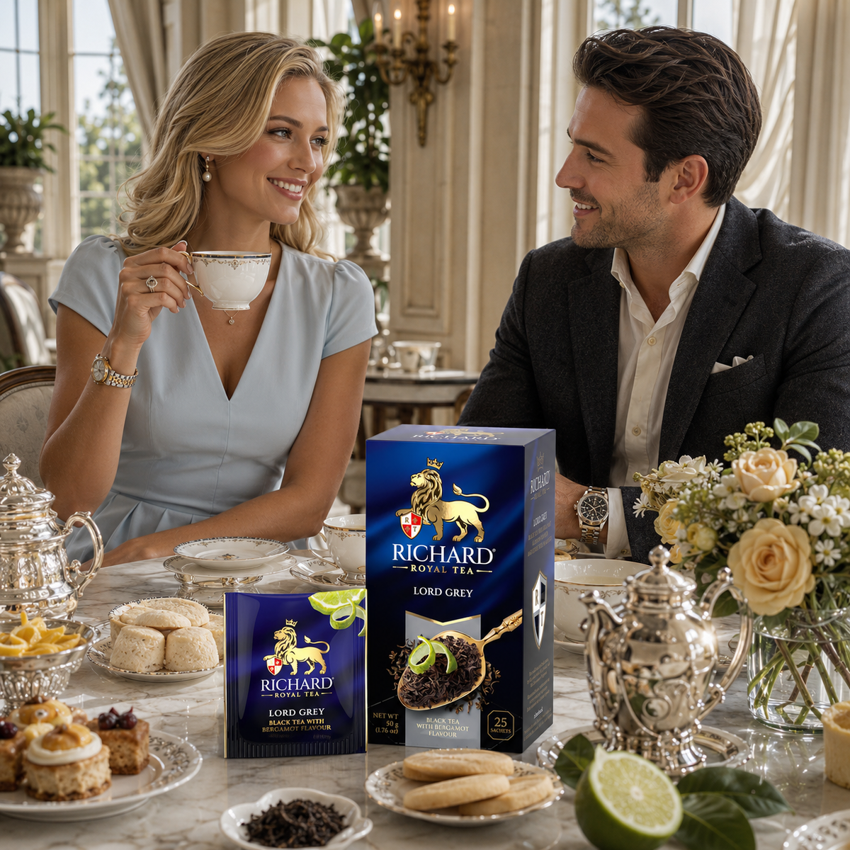 Richard Royal Lord Grey Earl Grey Black Tea Bags with Bergamot & Lemon Peel, 25-Sachet Gift Box, 50g