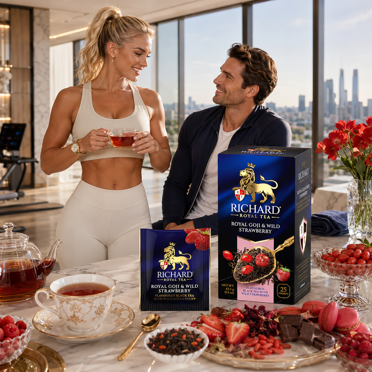Richard Royal Goji Berries & Wild Strawberry Black Tea Bags, 25-Sachet Gift Box, 42.5g