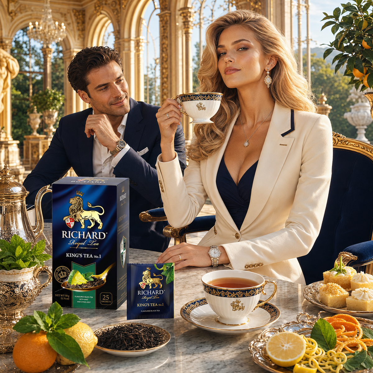 Richard Royal King's Tea No.1 Black Tea Bags with Lime & Citrus Zest, 25-Sachet Gift Box, 50g