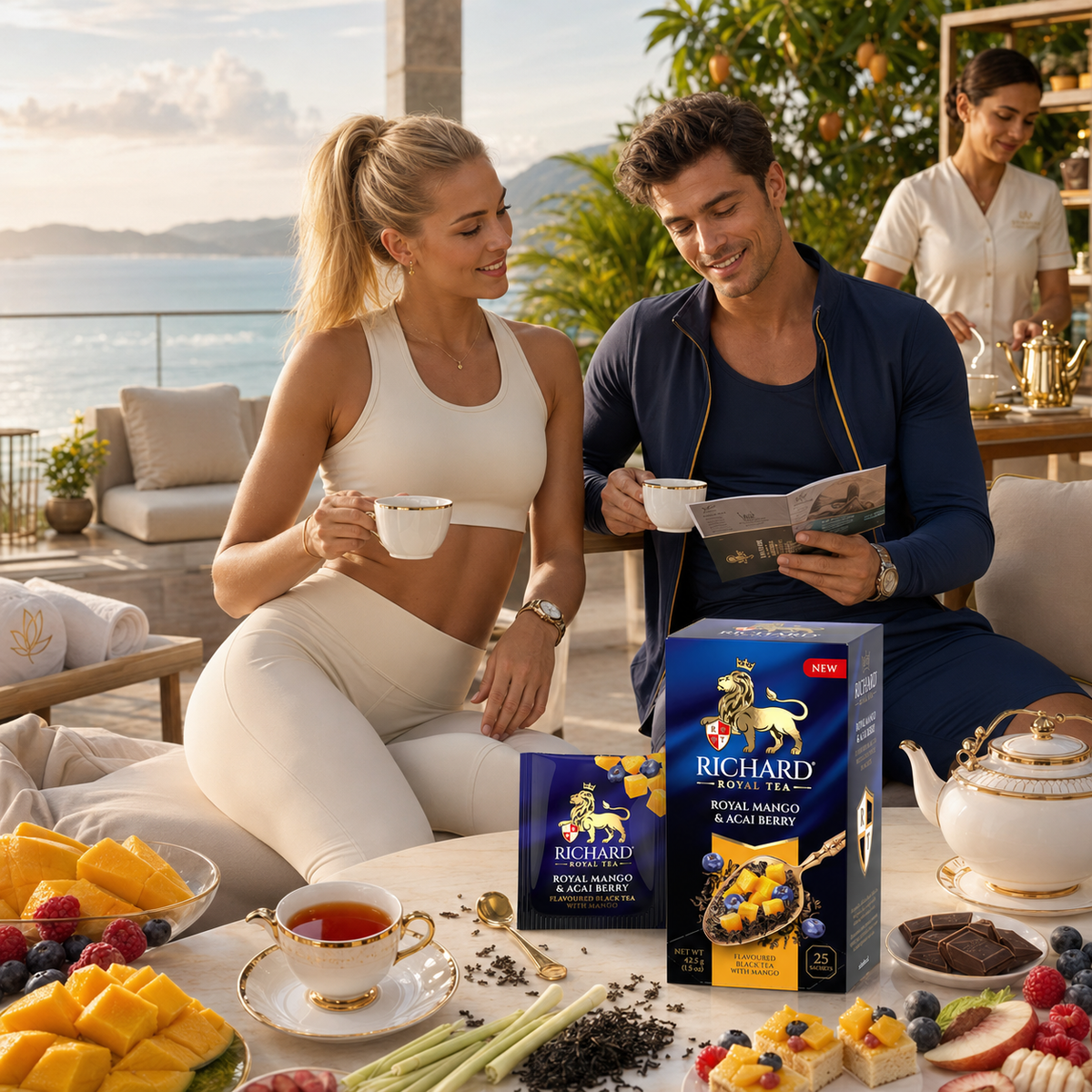 Richard Royal Mango & Acai Berry Black Tea Bags with Tropical Fruit, 25-Sachet Gift Box, 42.5g