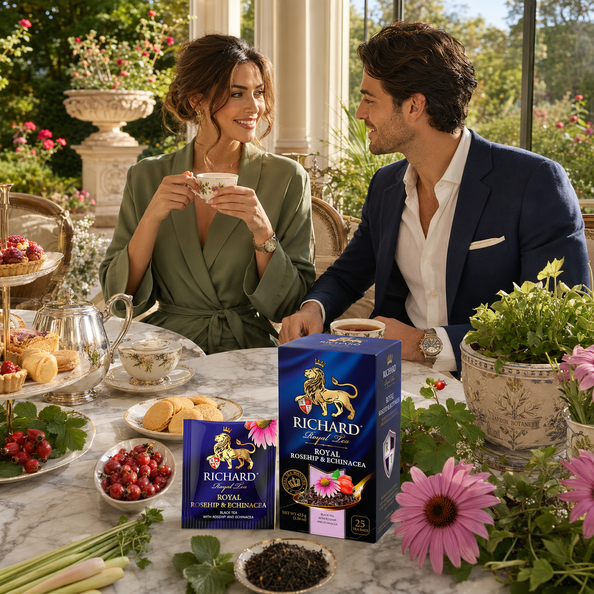 Richard Royal Rosehip & Echinacea Black Tea Bags with Lemongrass & Blackcurrant Leaf, 25-Sachet Gift Box, 42.5g