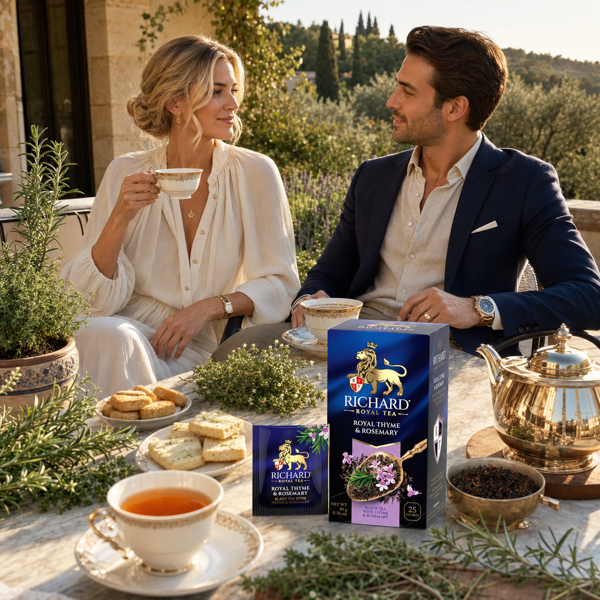 Richard Royal Thyme & Rosemary Black Tea Bags, Herbal Botanical Blend, 25-Sachet Gift Box, 50g