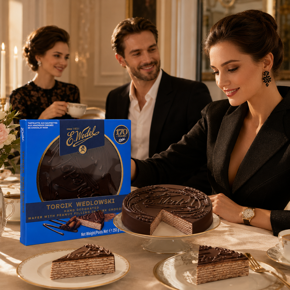 E. Wedel Torcik Wedlowski Hand-Decorated Dark Chocolate Wafer Cake, 8.82 oz (250 g)