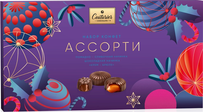 Couturier, Festive Holiday Candy Gift Box Assortment with Cream, Chocolate & Creme Brulee Fillings, 130g/4.59oz (Pack of 14)