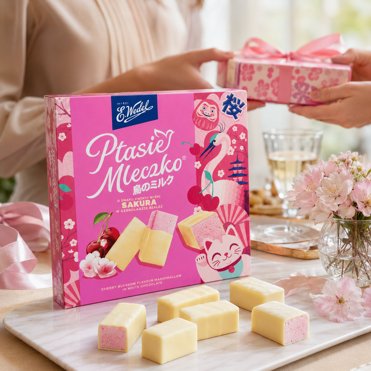 E. Wedel Limited Edition Ptasie Mleczko Polish Bird's Milk – Sakura Cherry Blossom in White Chocolate, 340g