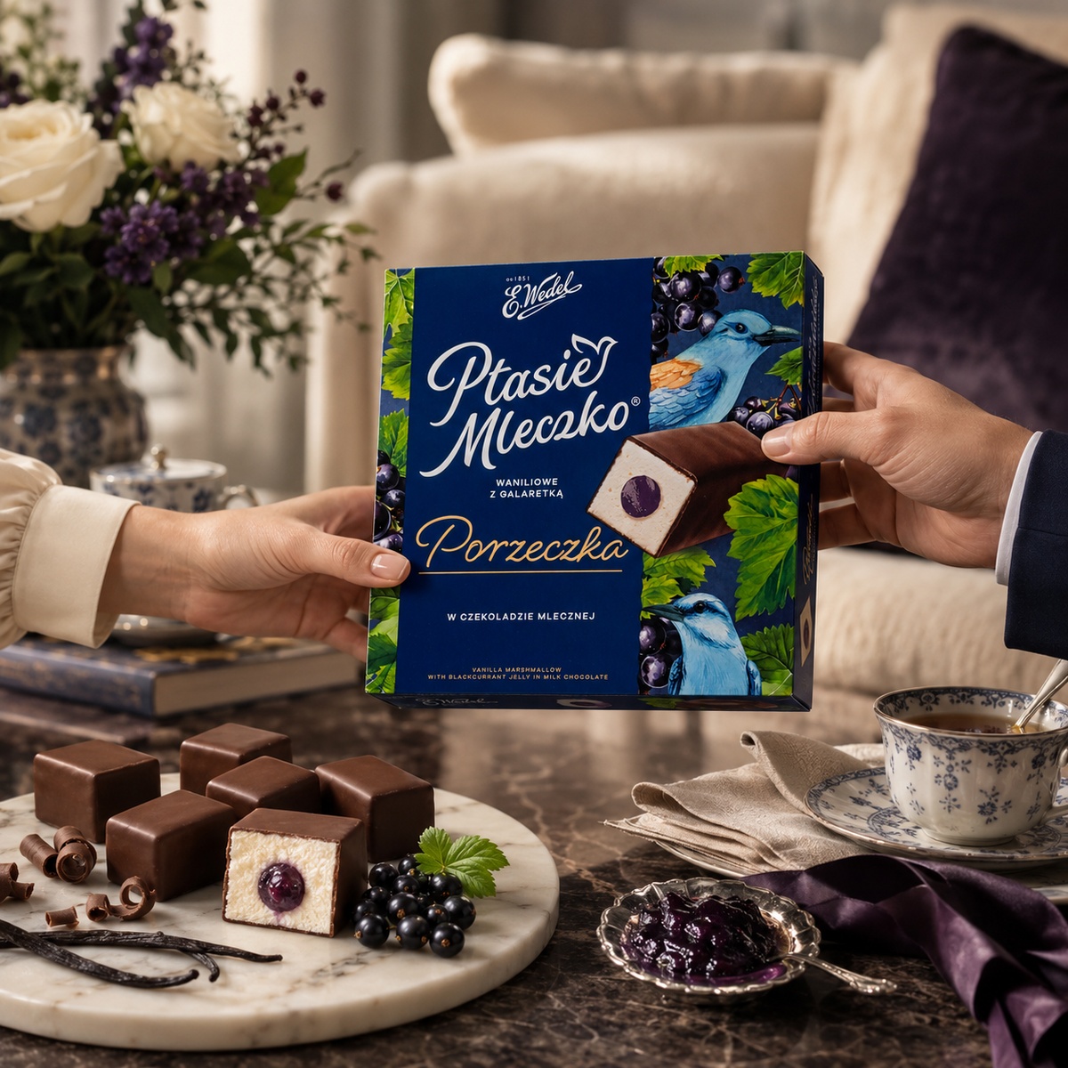 E. Wedel Limited Edition Ptasie Mleczko Polish Bird's Milk – Vanilla Marshmallow with Blackcurrant Jelly in Milk Chocolate, 340g