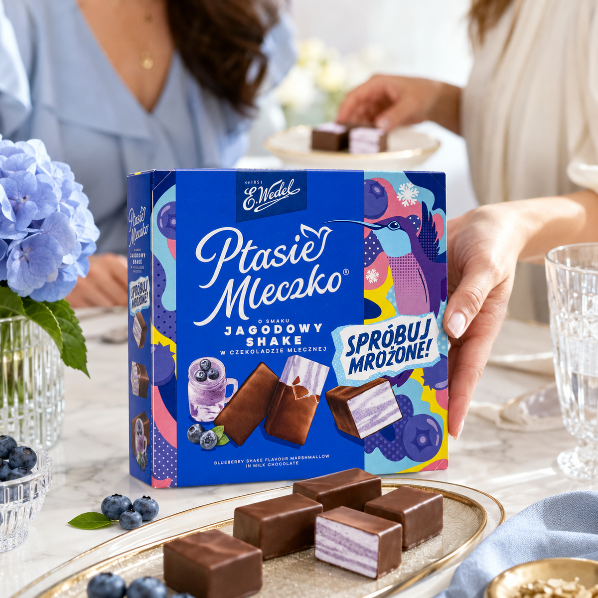 E. Wedel Limited Edition Ptasie Mleczko Polish Bird's Milk – Blueberry Shake in Milk Chocolate, 340g