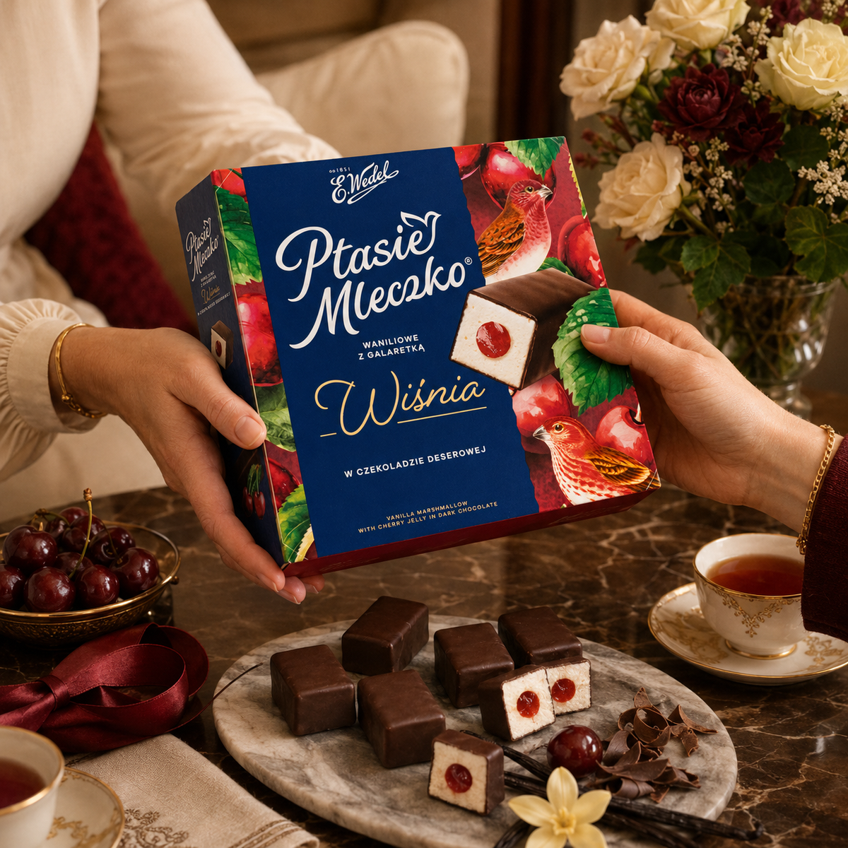 E. Wedel Limited Edition Ptasie Mleczko Polish Bird's Milk – Vanilla Marshmallow with Cherry Jelly in Dark Chocolate, 340g