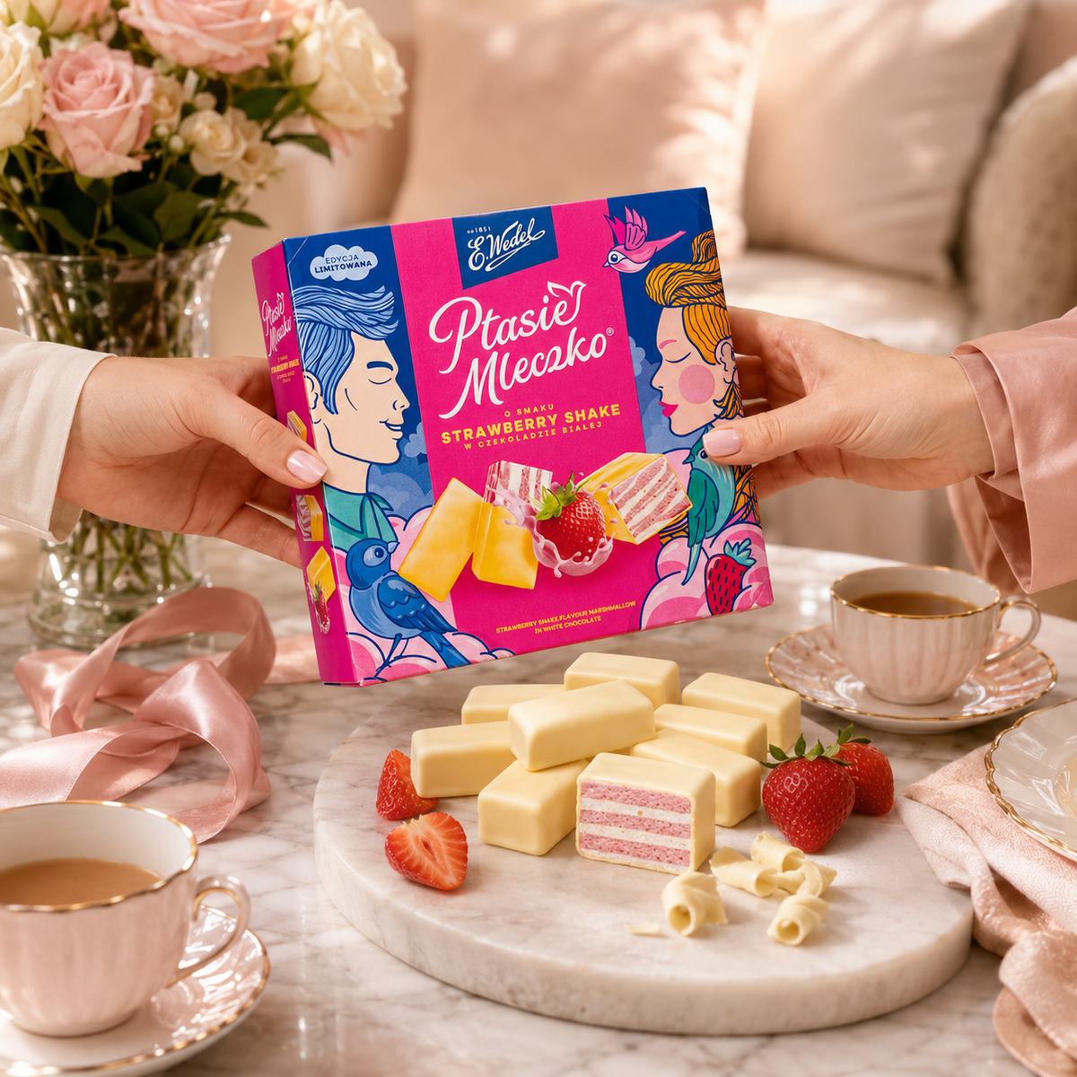 E. Wedel Limited Edition Ptasie Mleczko Polish Bird's Milk – Strawberry Shake in White Chocolate, 340g