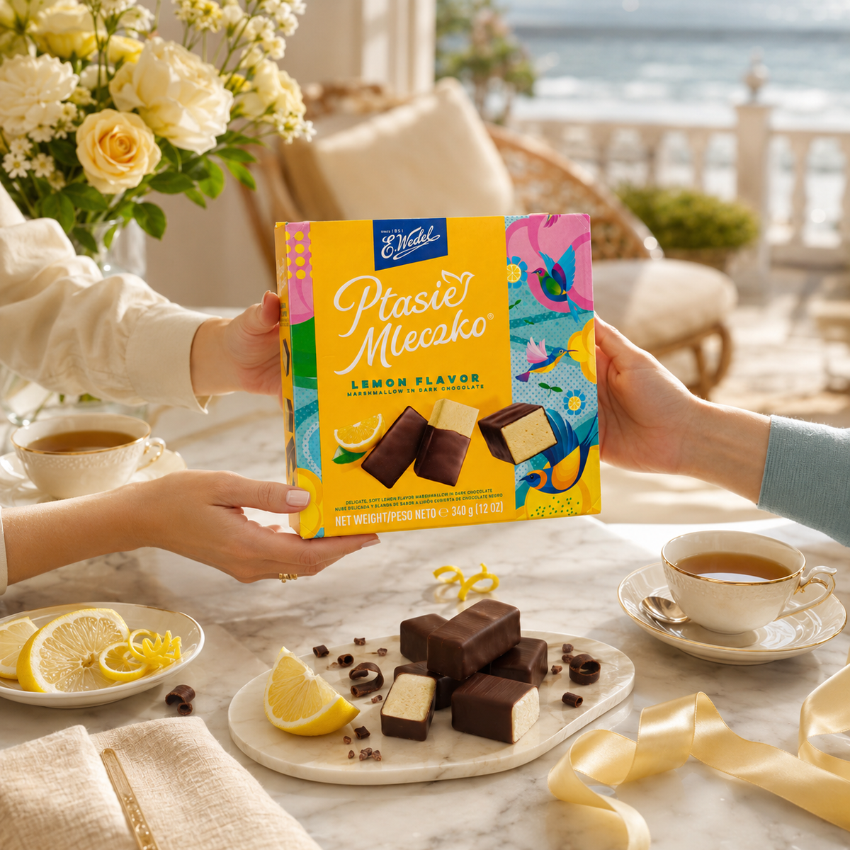 E. Wedel Ptasie Mleczko Polish Bird's Milk – Lemon Marshmallow in Dark Chocolate, 340g