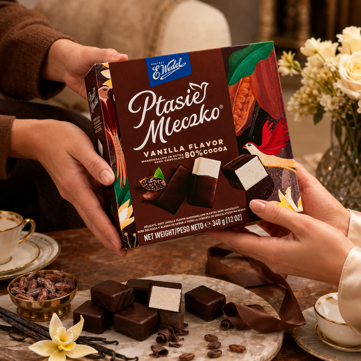 E. Wedel Ptasie Mleczko Polish Bird's Milk – Vanilla Marshmallow in 80% Extra Dark Chocolate, 340g