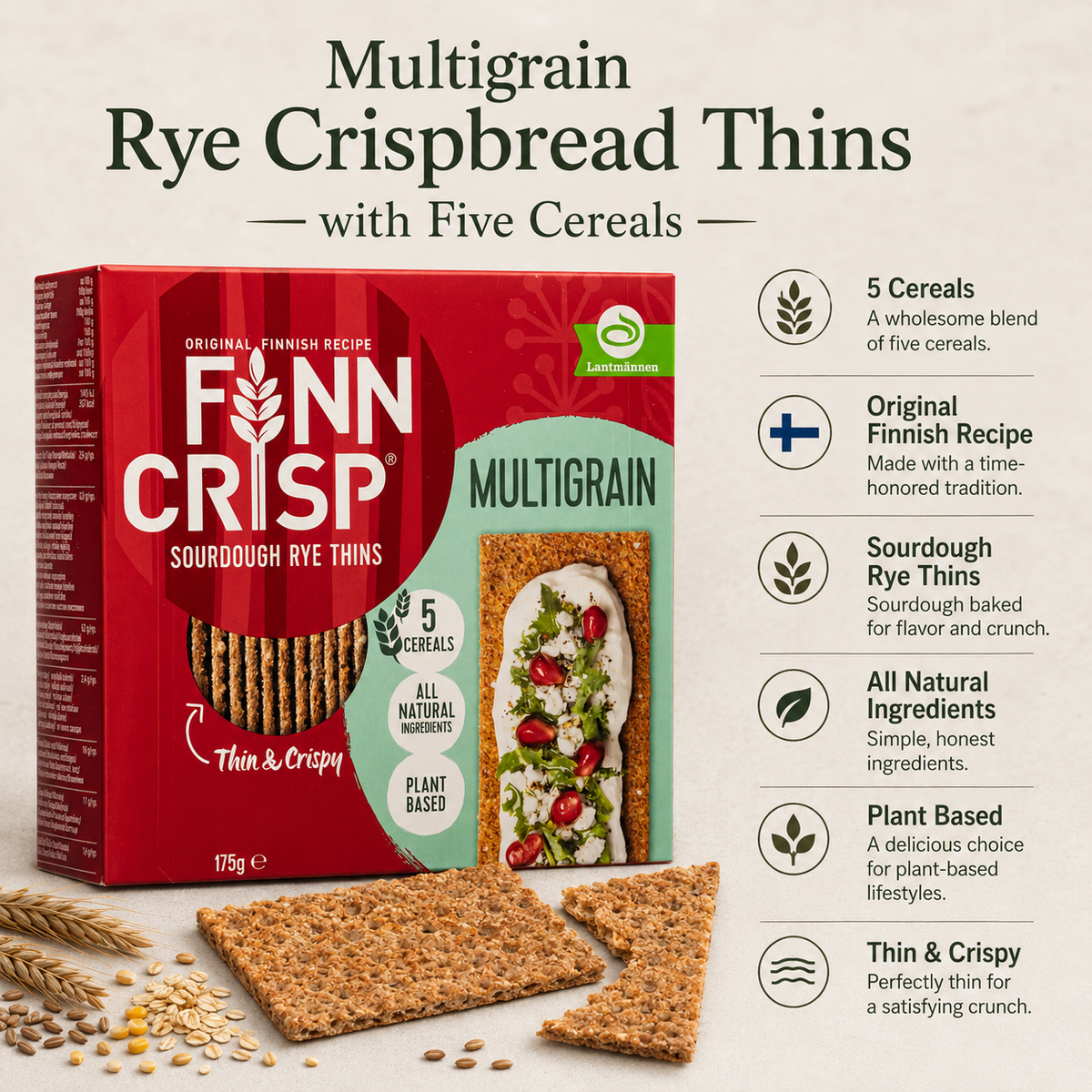 Finn Crisp Multigrain Five Cereals Sourdough Crispbread Thins, 6.1 oz (175 g)