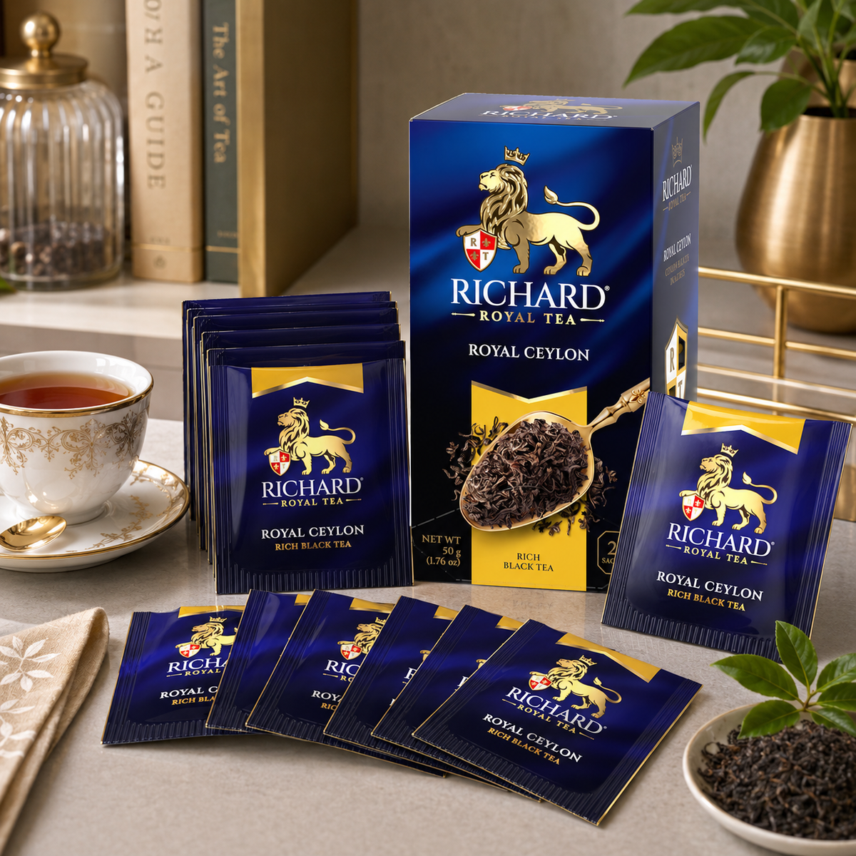 Richard Royal Ceylon Black Tea Bags from Sri Lanka, Rich & Full-Bodied, 25-Sachet Gift Box, 50g