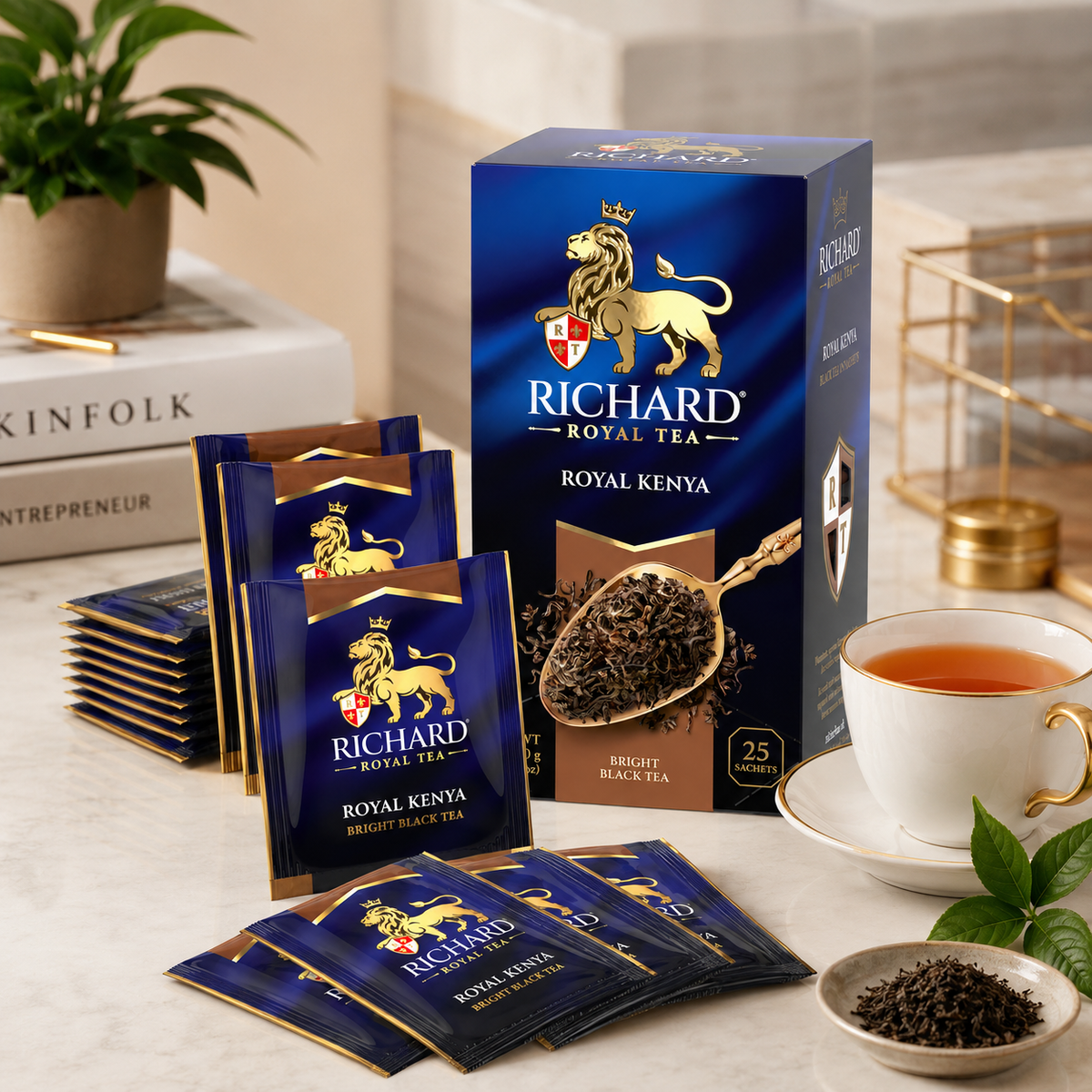 Richard Royal Kenya Black Tea Bags, Mountain-Grown Bright African Tea, 25-Sachet Gift Box, 50g
