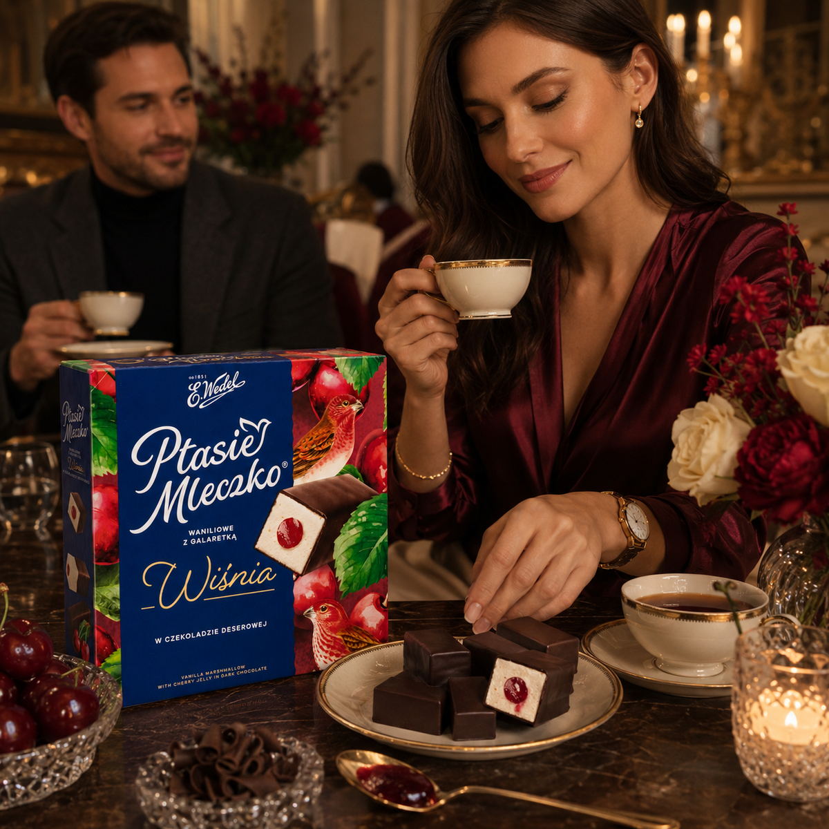E. Wedel Limited Edition Ptasie Mleczko Polish Bird's Milk – Vanilla Marshmallow with Cherry Jelly in Dark Chocolate, 340g