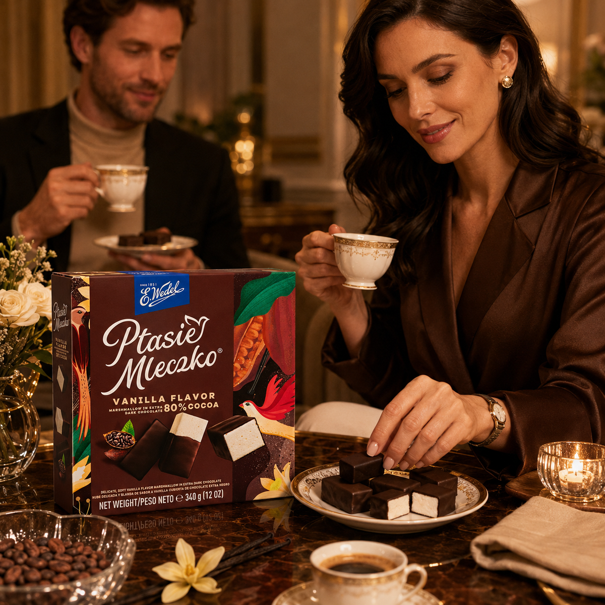 E. Wedel Ptasie Mleczko Polish Bird's Milk – Vanilla Marshmallow in 80% Extra Dark Chocolate, 340g