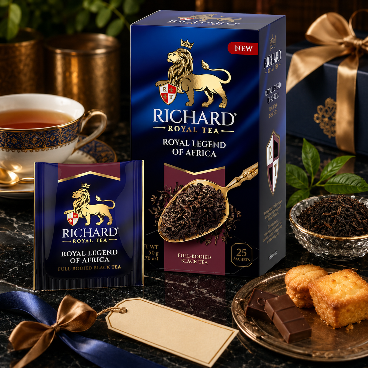 Richard Royal Legend of Africa Full-Bodied Black Tea Bags, 25-Sachet Gift Box, 50g