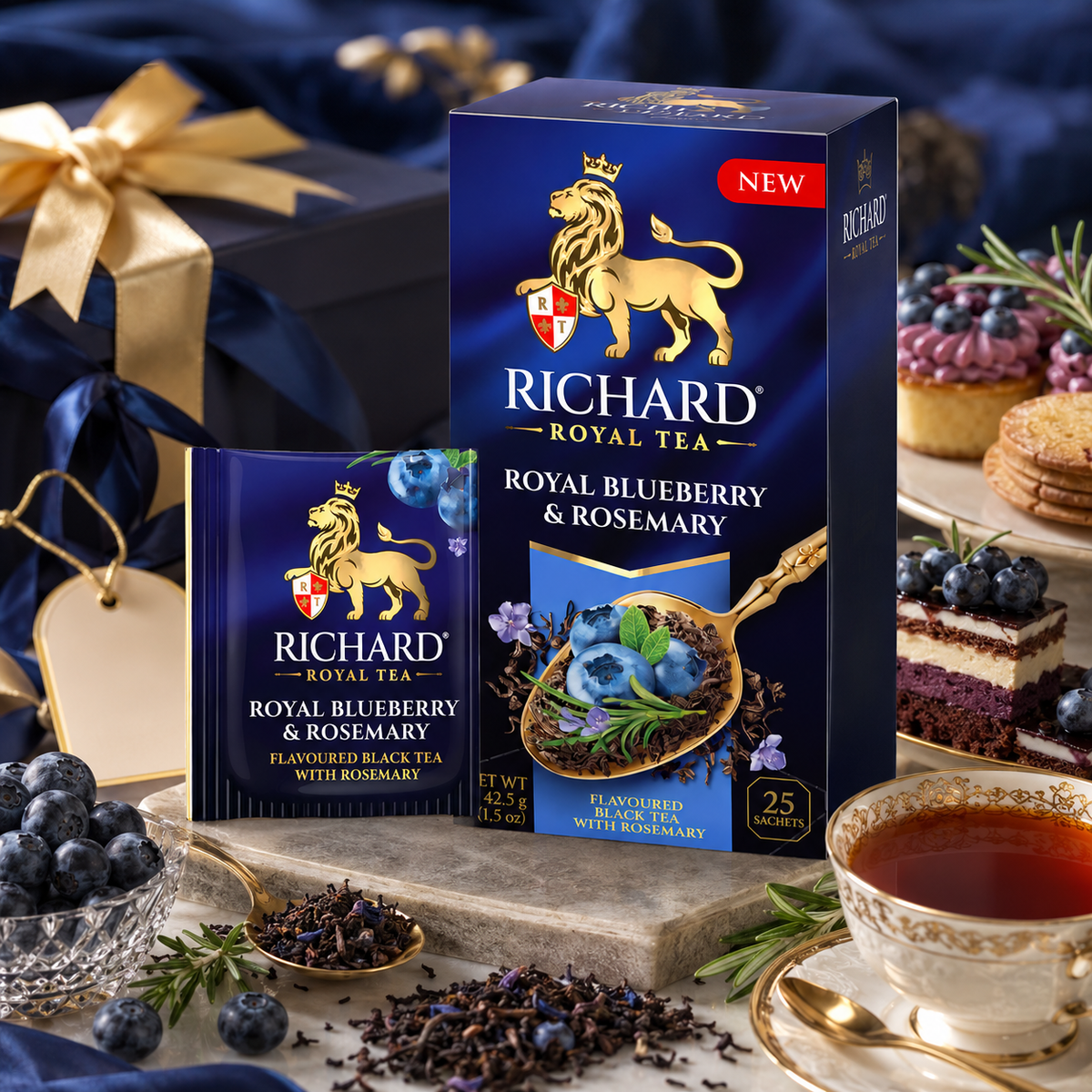 Richard Royal Blueberry & Rosemary Black Tea Bags with Apple, Mint & Bilberry, 25-Sachet Gift Box, 42.5g