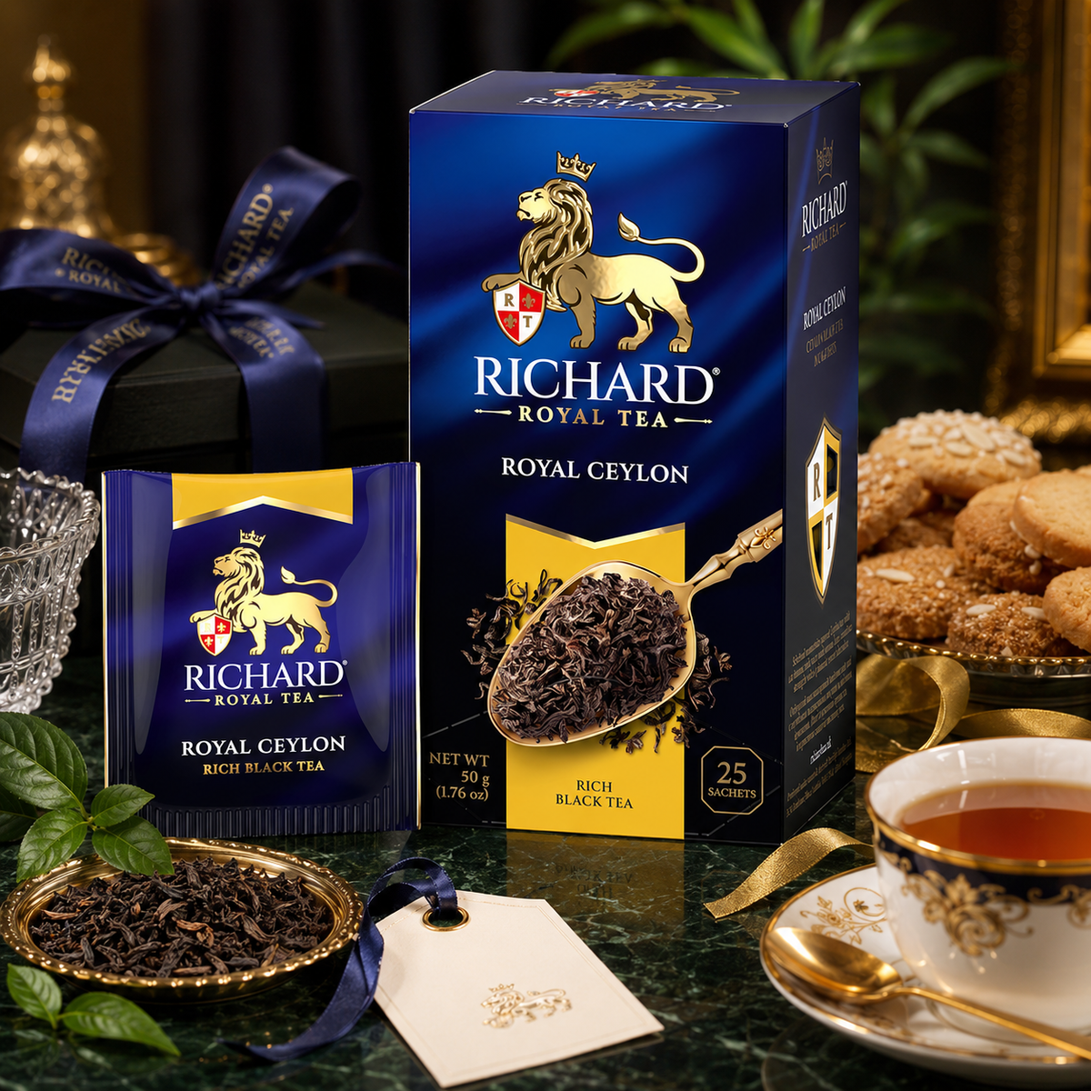 Richard Royal Ceylon Black Tea Bags from Sri Lanka, Rich & Full-Bodied, 25-Sachet Gift Box, 50g