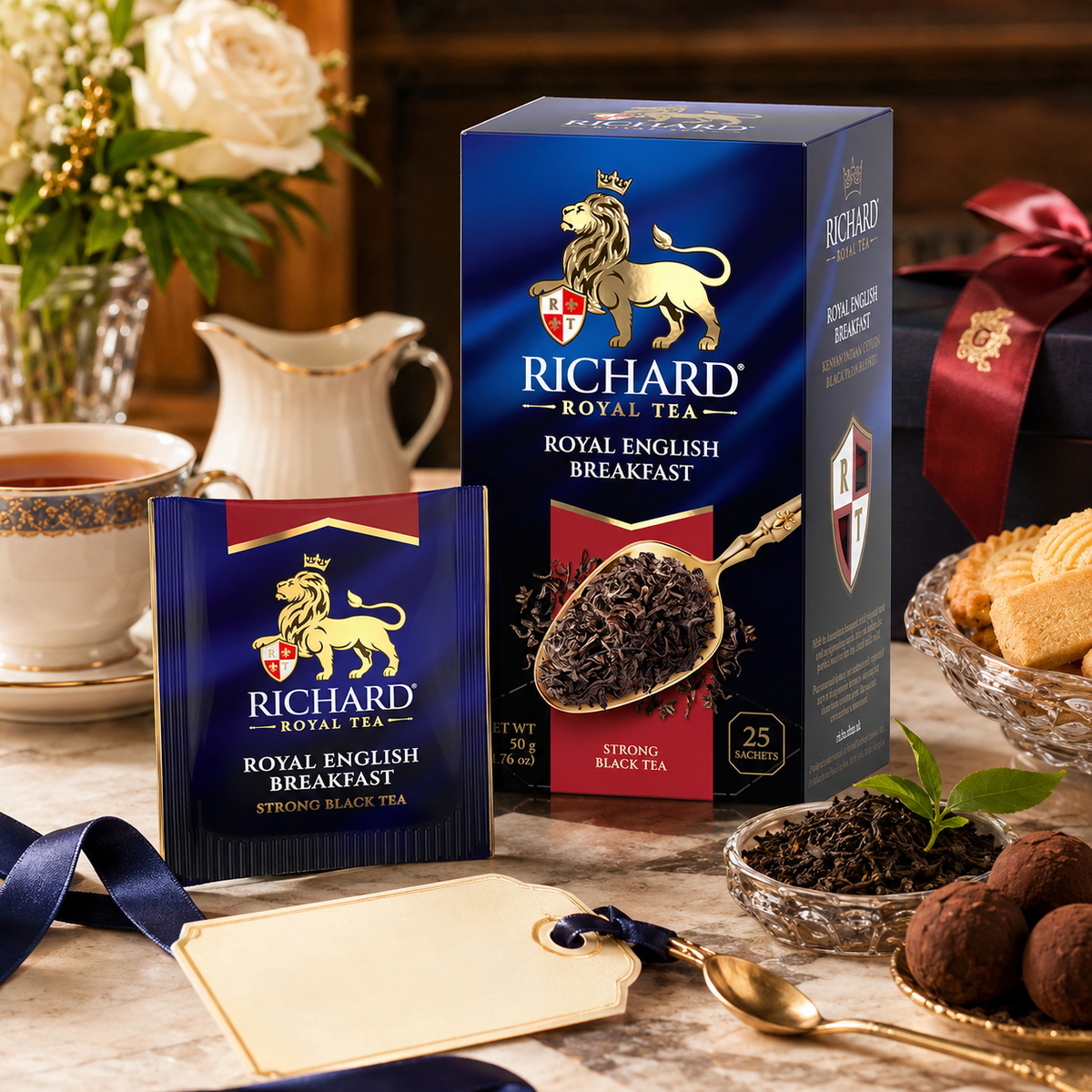 Richard Royal English Breakfast Black Tea Bags, Strong Full-Bodied Blend, 25-Sachet Gift Box, 50g