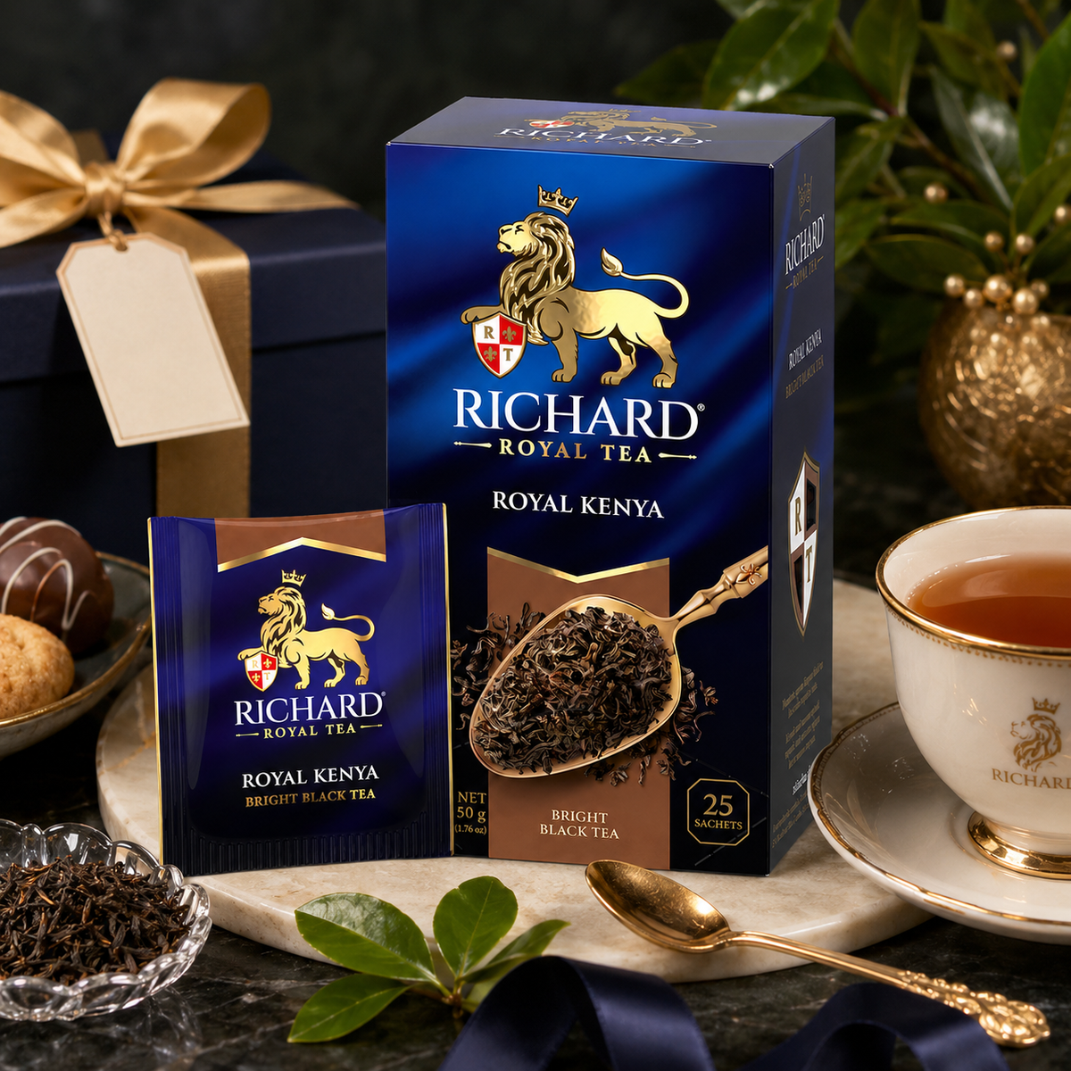 Richard Royal Kenya Black Tea Bags, Mountain-Grown Bright African Tea, 25-Sachet Gift Box, 50g