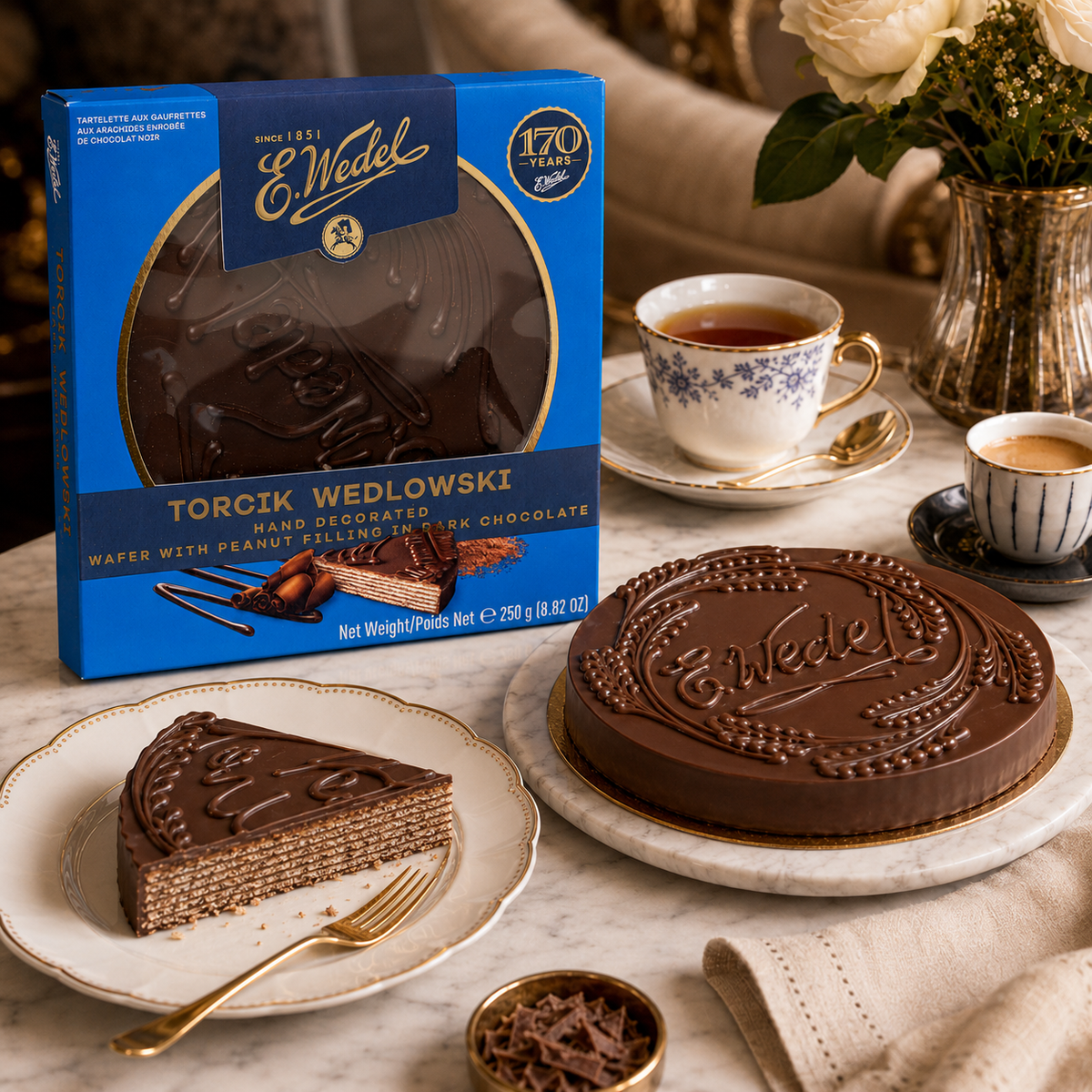 E. Wedel Torcik Wedlowski Hand-Decorated Dark Chocolate Wafer Cake, 8.82 oz (250 g)