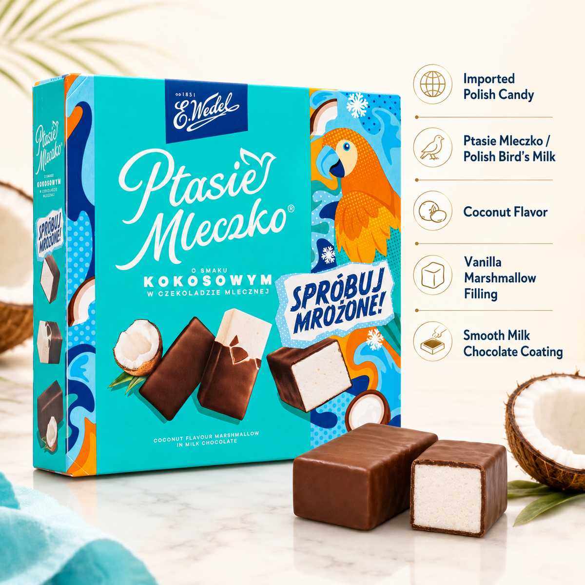 E. Wedel Limited Edition Ptasie Mleczko Polish Bird's Milk – Coconut Vanilla Marshmallow in Milk Chocolate, 340g