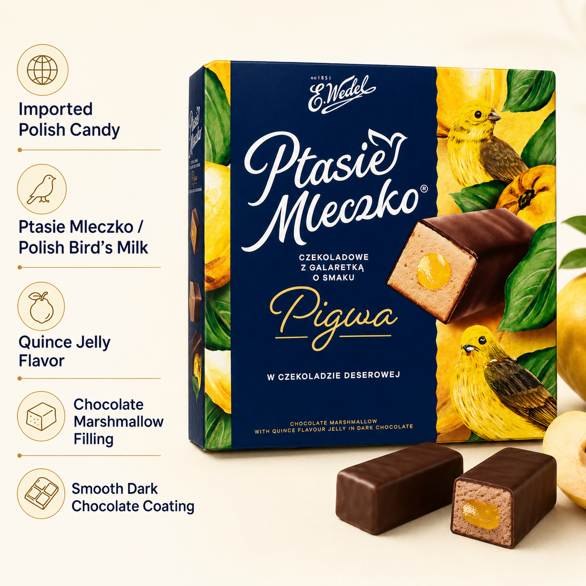 E. Wedel Limited Edition Ptasie Mleczko Polish Bird's Milk – Chocolate Marshmallow with Quince Jelly in Dark Chocolate, 340g
