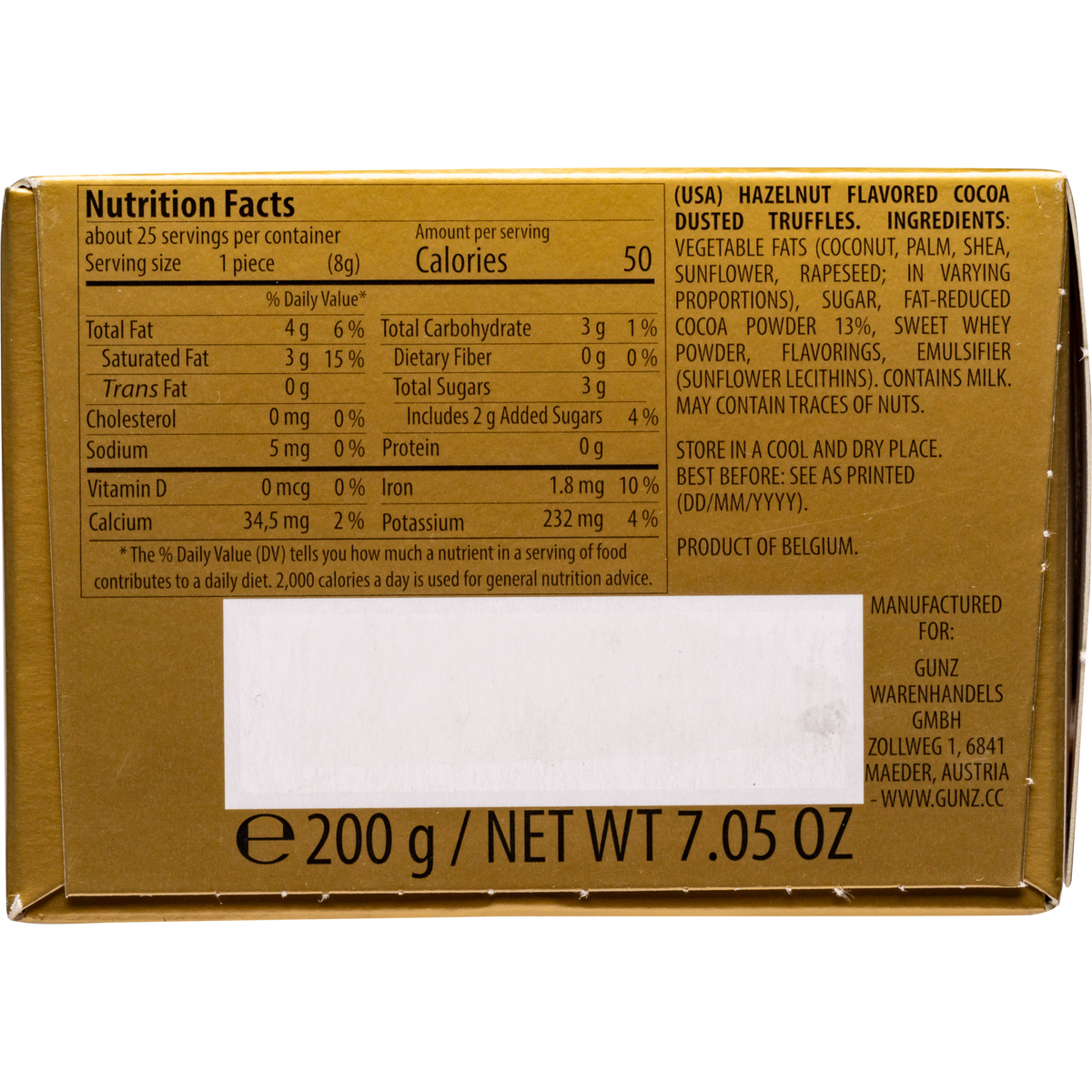 Maitre Truffout Hazelnut Flavor Belgian Cocoa-Dusted Truffles, 200g