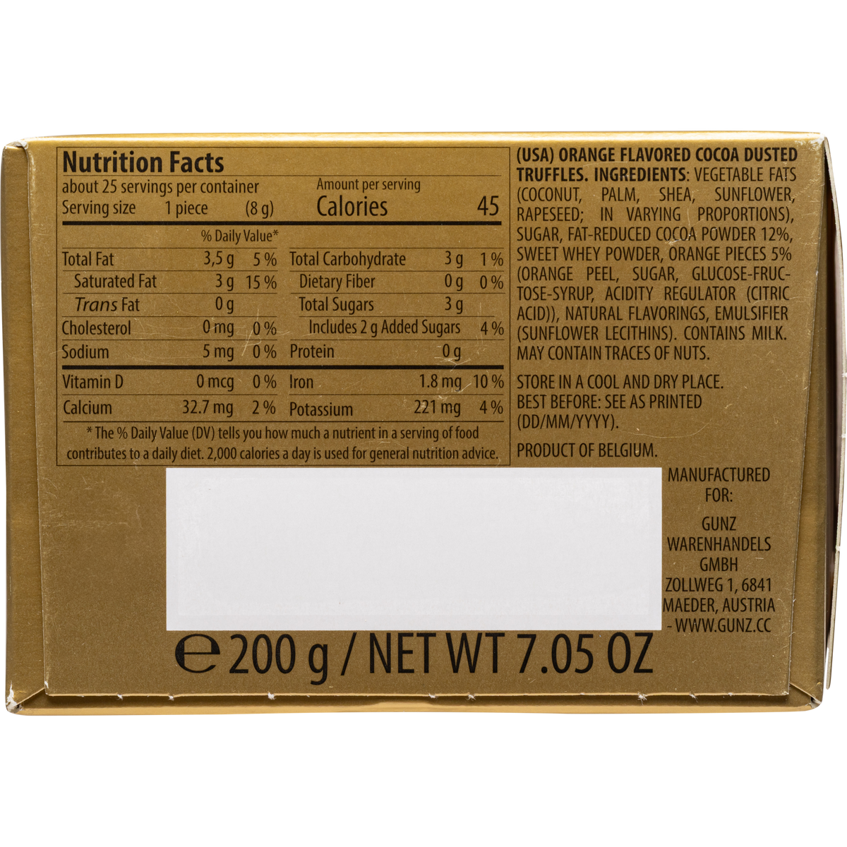 Maitre Truffout Orange Belgian Cocoa-Dusted Truffles, 200g