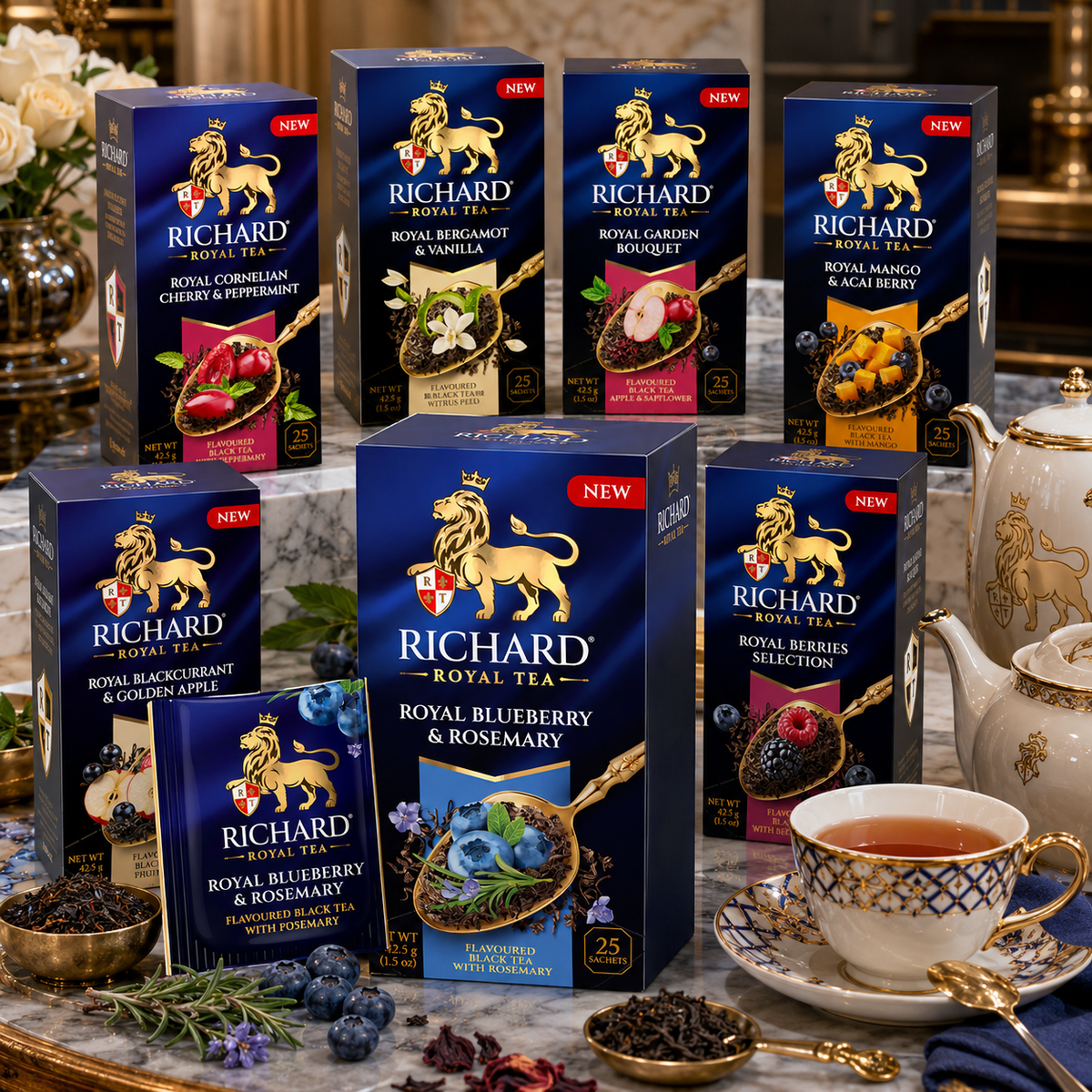 Richard Royal Blueberry & Rosemary Black Tea Bags with Apple, Mint & Bilberry, 25-Sachet Gift Box, 42.5g