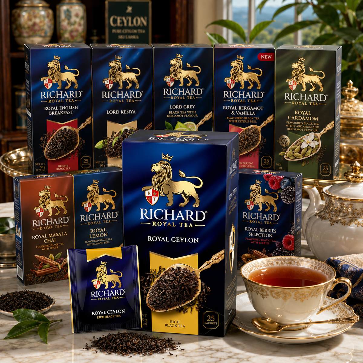 Richard Royal Ceylon Black Tea Bags from Sri Lanka, Rich & Full-Bodied, 25-Sachet Gift Box, 50g