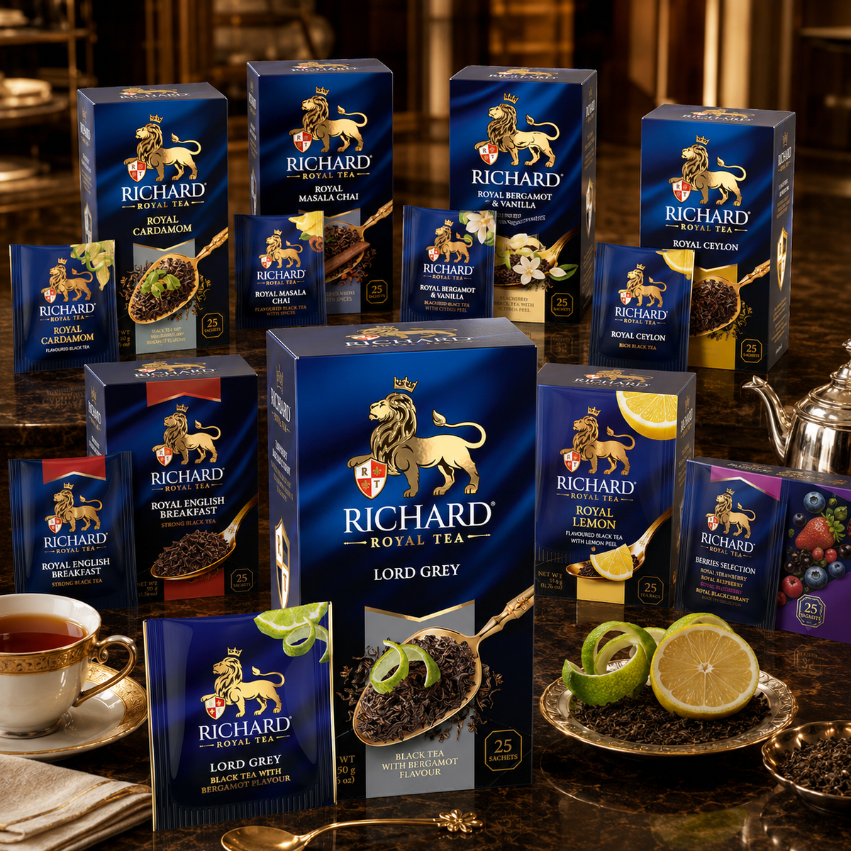 Richard Royal Lord Grey Earl Grey Black Tea Bags with Bergamot & Lemon Peel, 25-Sachet Gift Box, 50g